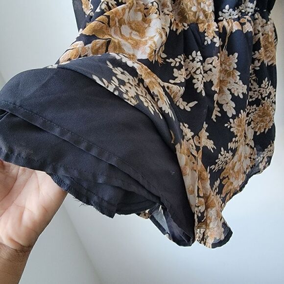 FREE PEOPLE Float Away Floral Romper Black and Mustard Size Medium - Picture 12 of 14